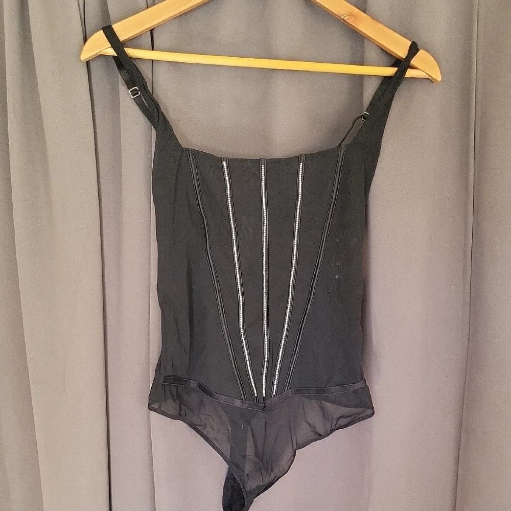 Black Rhinestone Bodysuit - Picture 2 of 12